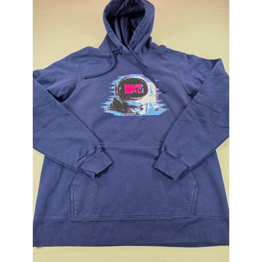 MTV Mens Navy Blue Astronaut Moonman Graphic Hoodie Sweatshirt Medium